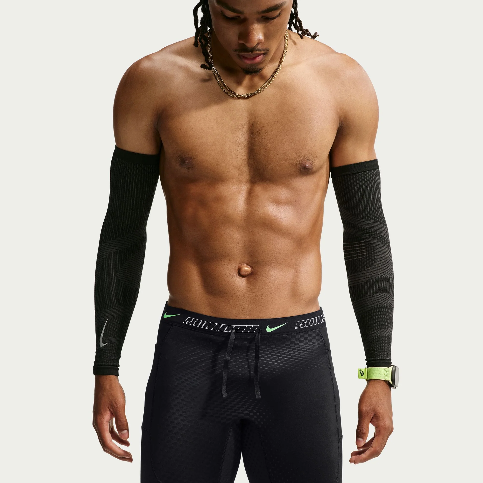 Men's Stride Dri-FIT 1/2-Length Running Tights (010 - Black/Illusion Green/Reflective Silver)