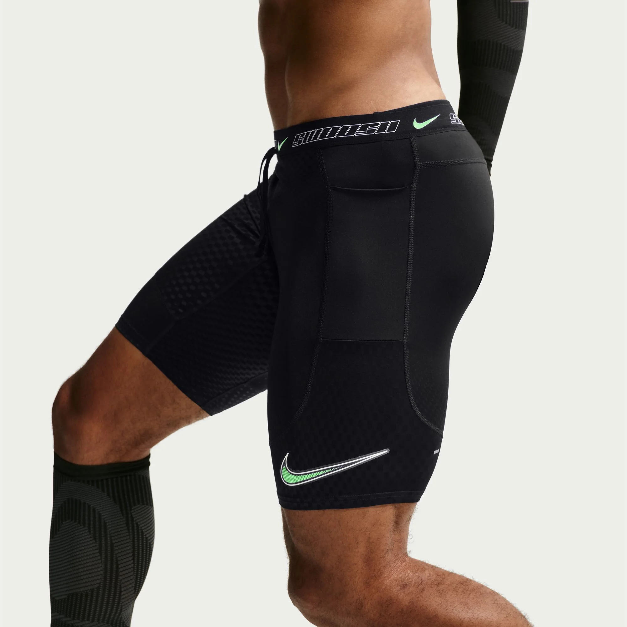 Men's Stride Dri-FIT 1/2-Length Running Tights (010 - Black/Illusion Green/Reflective Silver) - Image 6