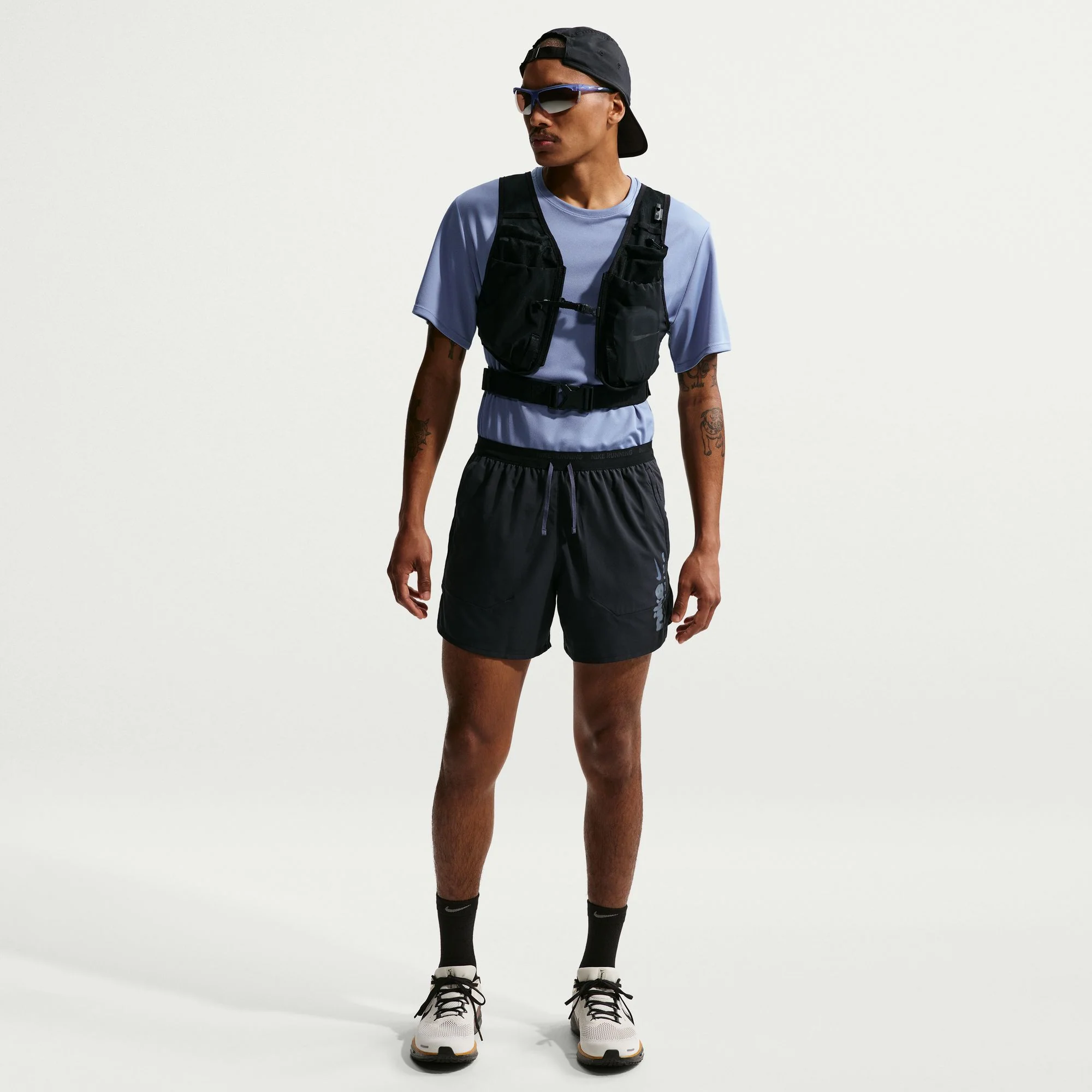 Men's Stride Dri-FIT 5" Brief-Lined Running Shorts (010 - Black/Thunder Blue) - Image 3