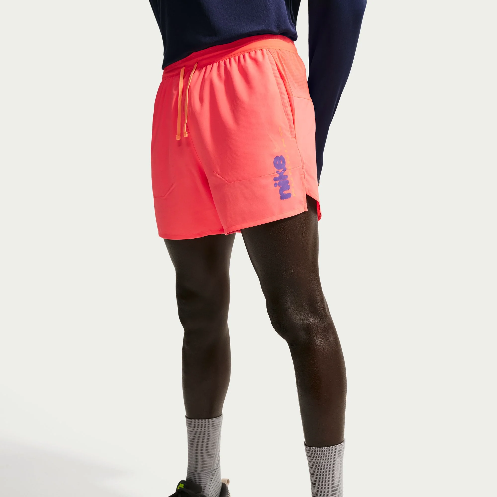 Men's Stride Dri-FIT 5" Brief-Lined Running Shorts (812 - Hot Lava/Orange Pulse)