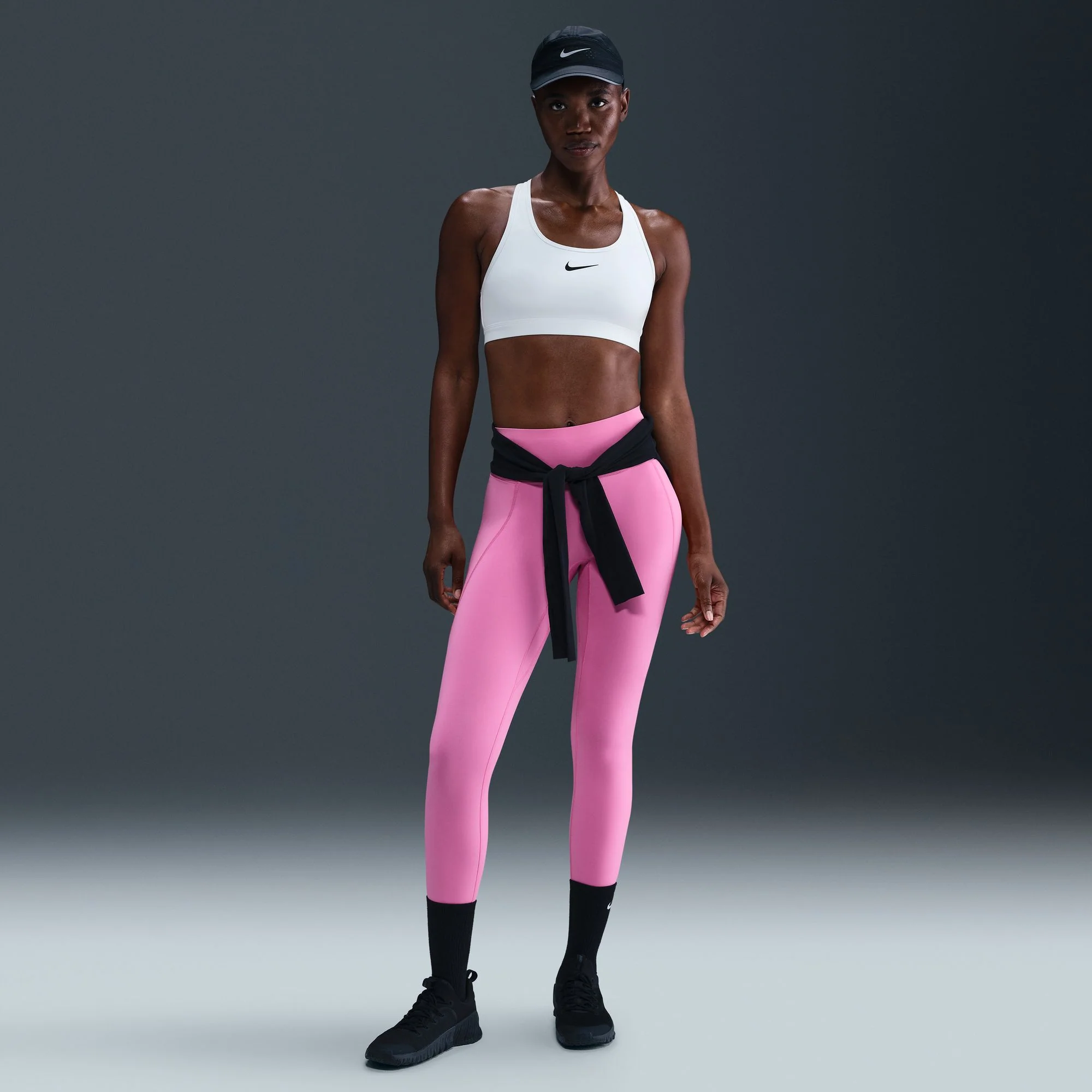Women’s Swoosh Medium-Support Non-Padded Sports Bra (100 - White/Black) - Image 2