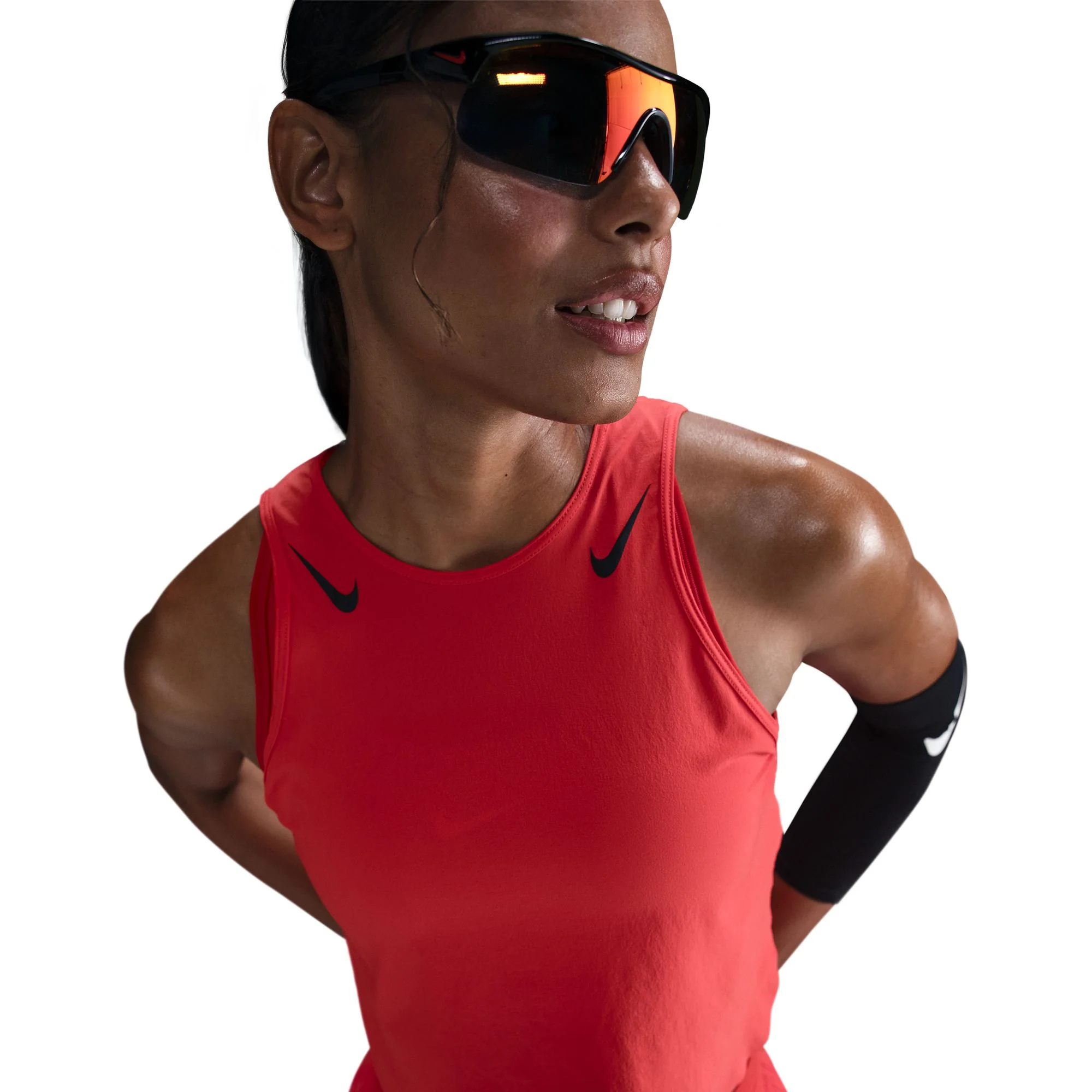 Women's AeroSwift Women's Dri-FIT ADV Cropped Running Tank Top (696 - LT Crimson/Black) - Image 3