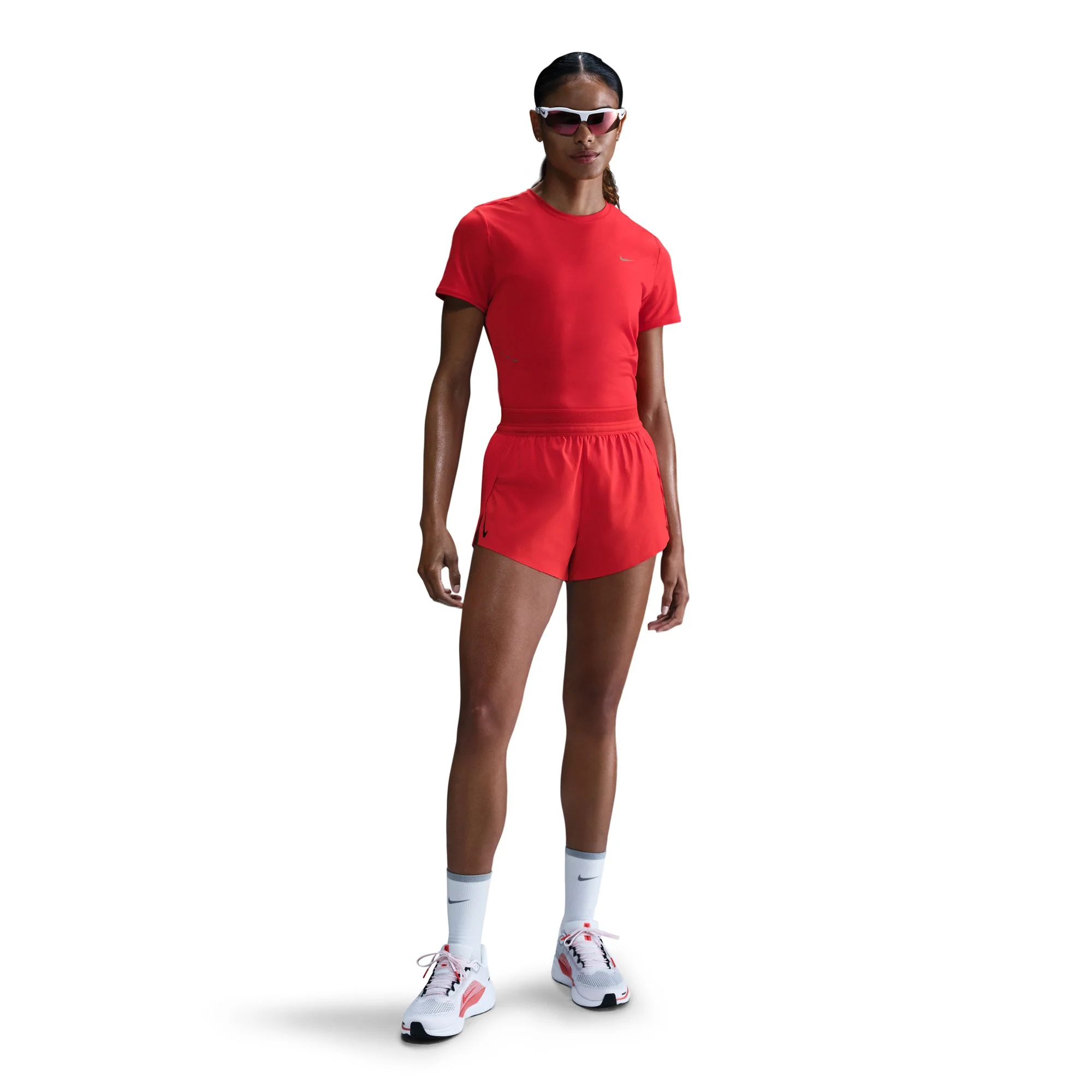 Women's DRI-FIT ADV Aeroswift Mid-Rise Brief-Lined 3" Running Shorts (696 - LT Crimson/Black)