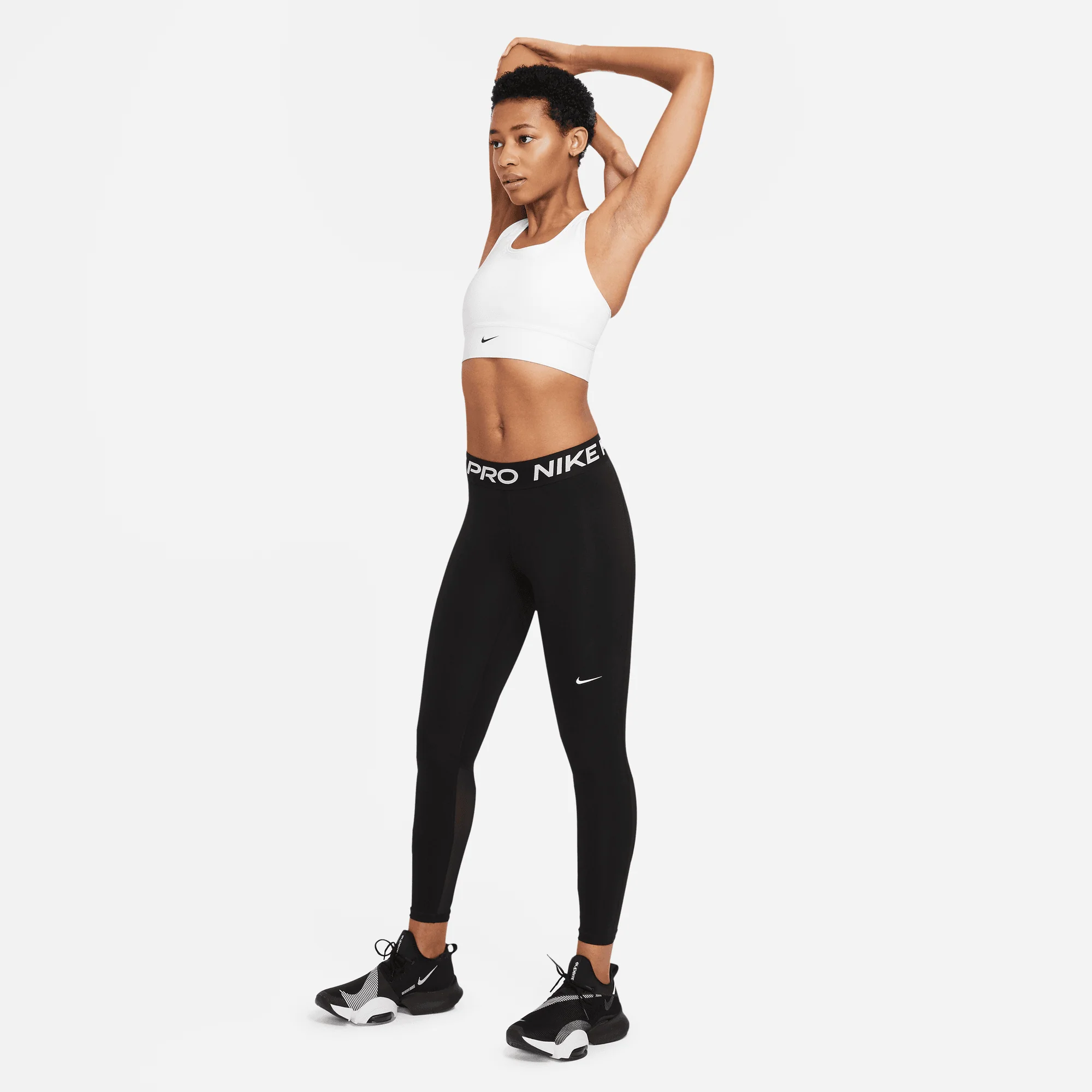 Women's Pro Mid-Rise Mesh-Paneled Leggings (010 - Black/White) - Image 3
