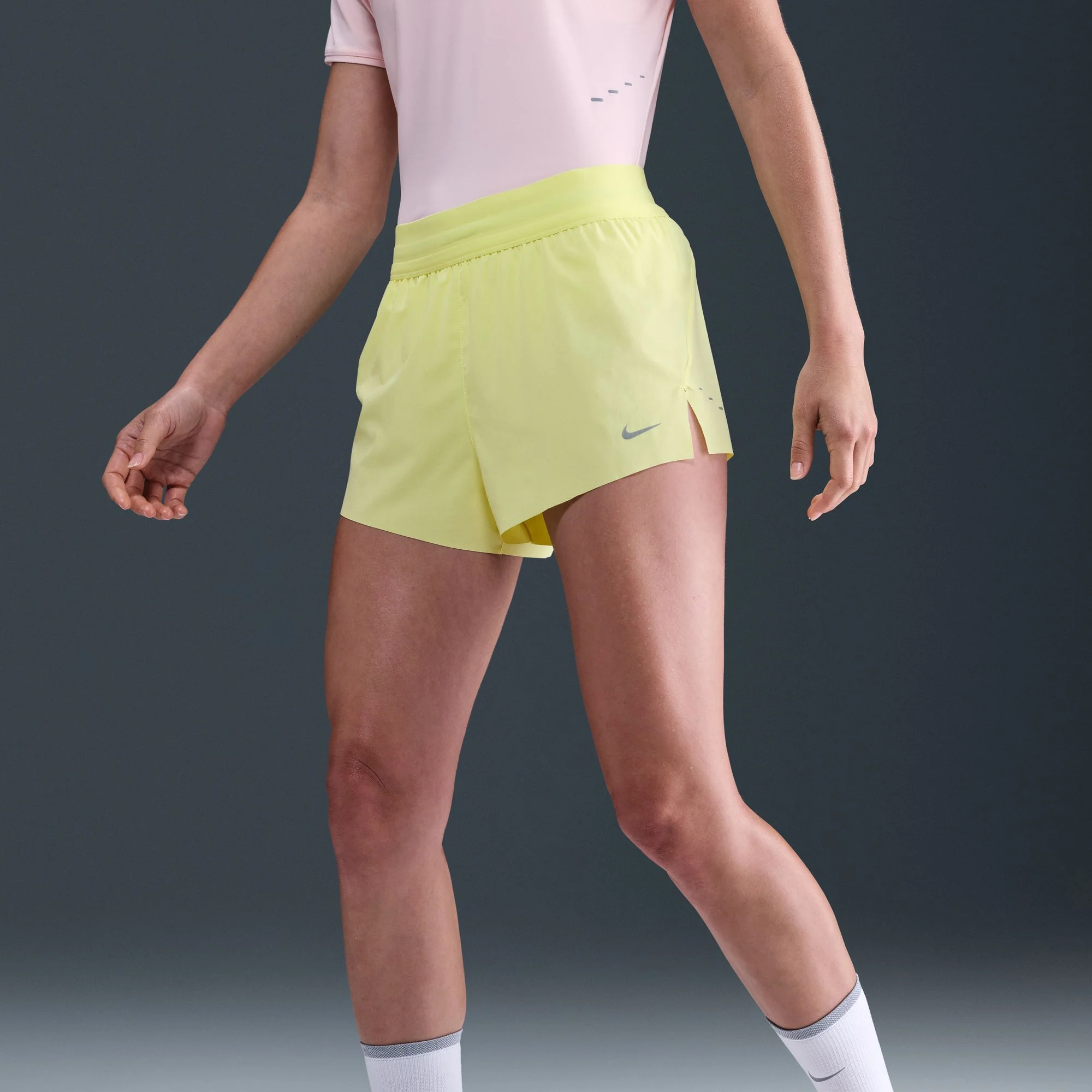 Women's Swift Dri-FIT Mid-Rise 2.5" Brief-Lined Running Shorts (712 - Light Zitron/Reflective Silver) - Image 7