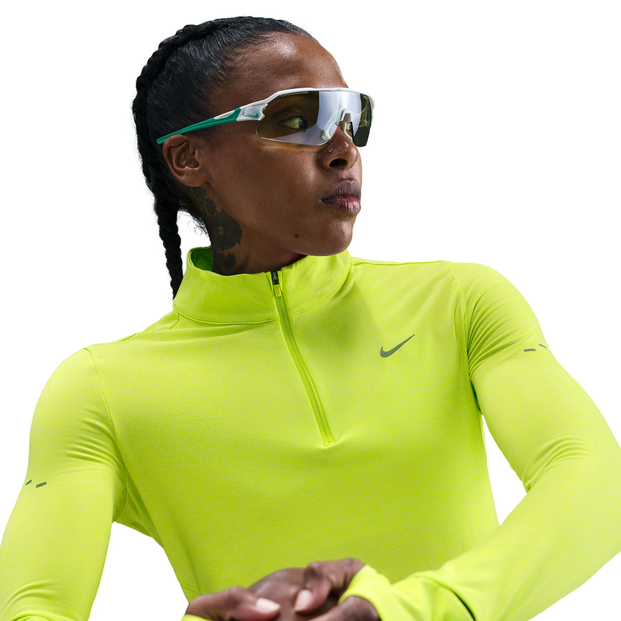 Women's Swift Dri-FIT UV 1/4-Zip Running Top (389 - Cyber/Heater/Reflective Silver) - Image 4