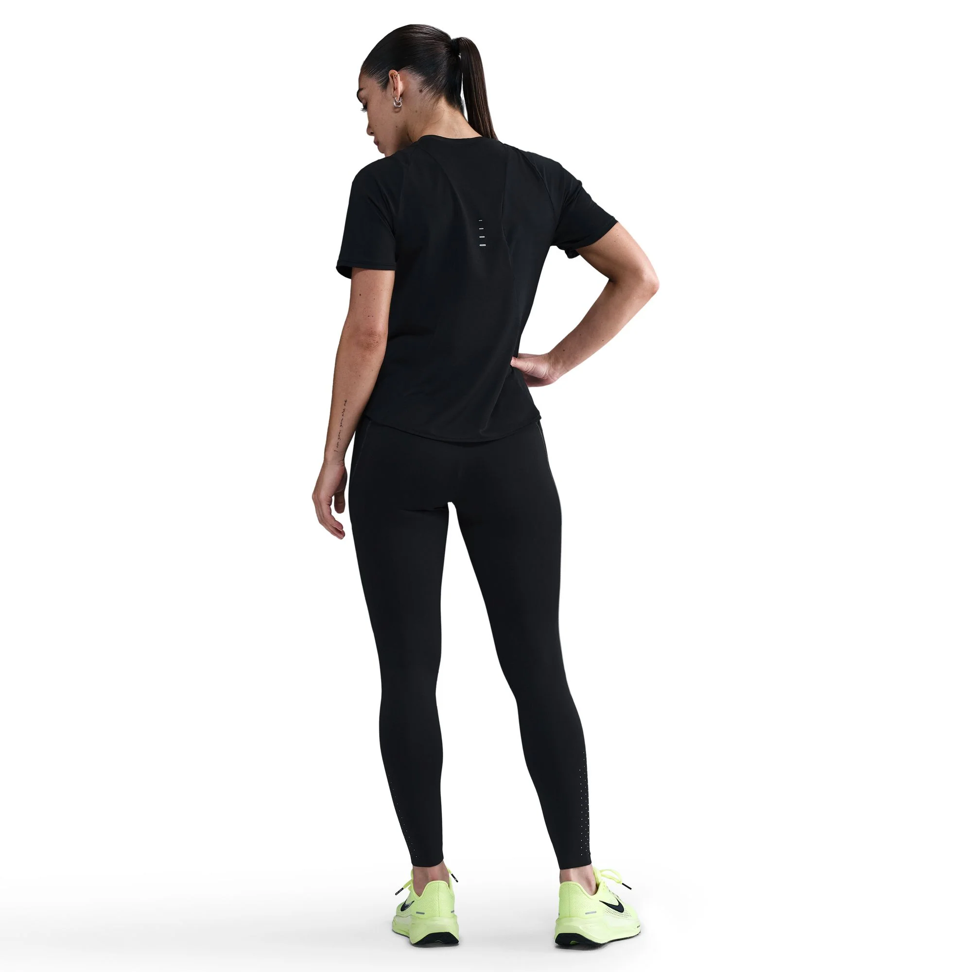 Women's Swift High-Waisted 7/8 Running Leggings w/ Reflective Accents (010 - Black/Dark Smoke Grey) - Image 3