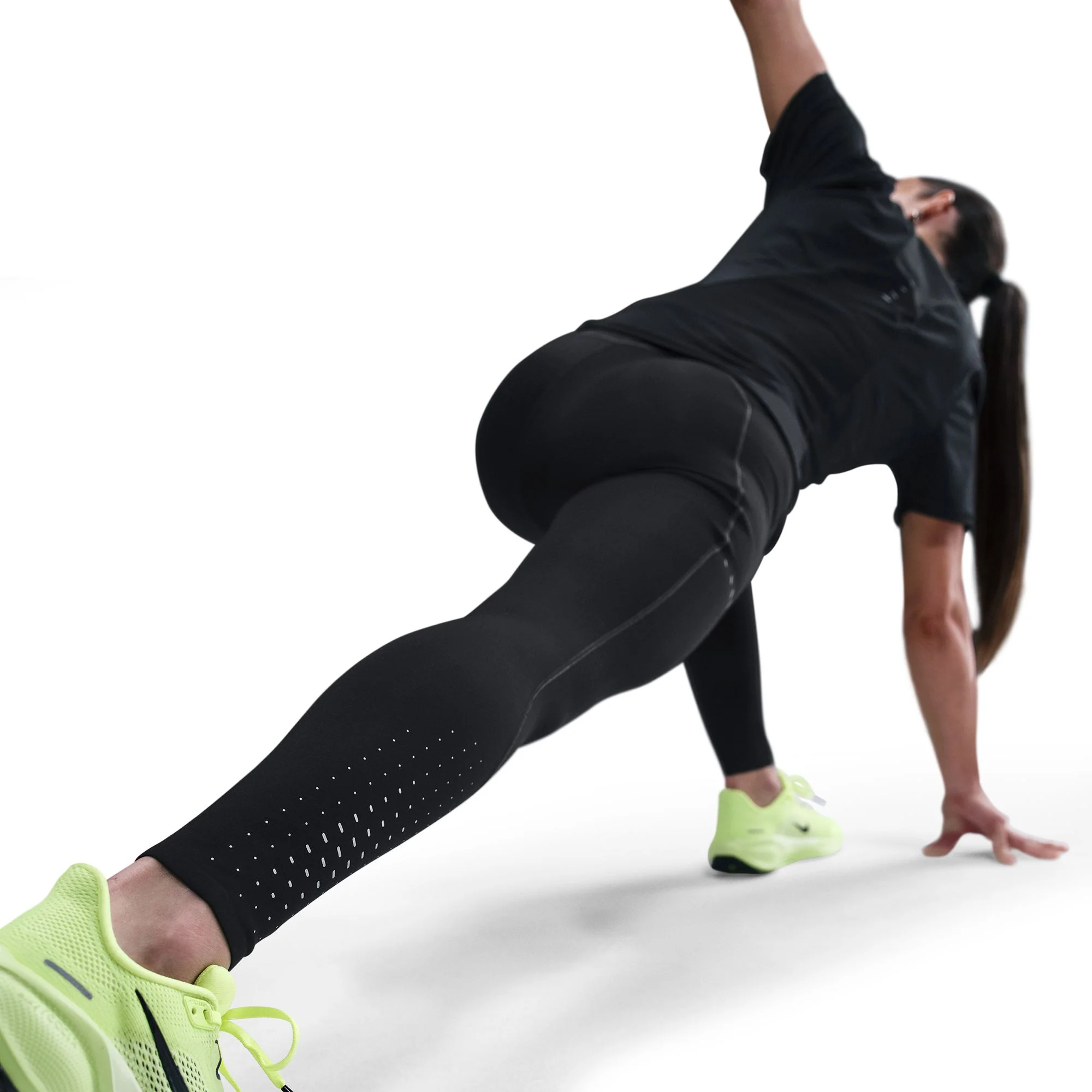 Women's Swift High-Waisted 7/8 Running Leggings w/ Reflective Accents (010 - Black/Dark Smoke Grey) - Image 4