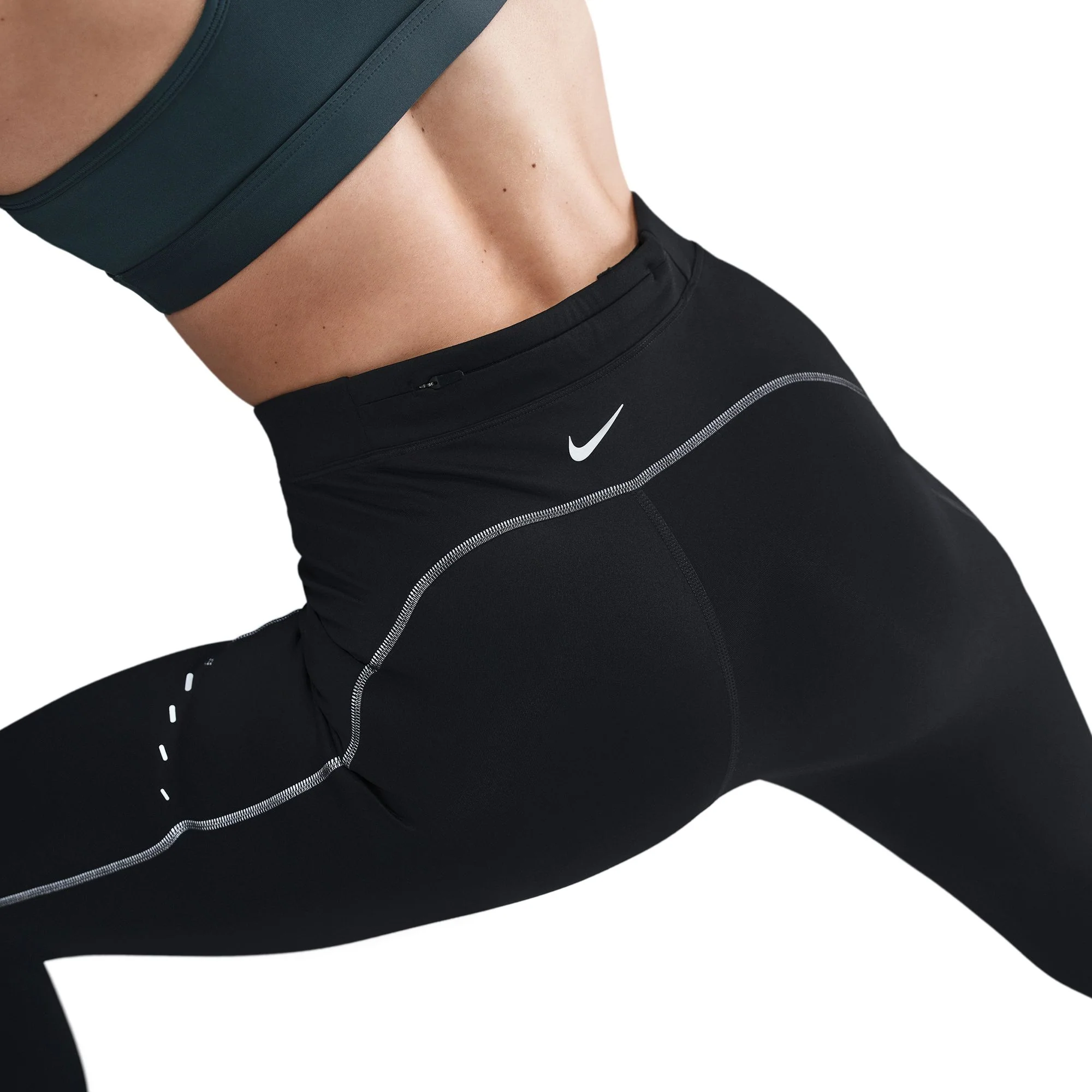 Women's Swift High-Waisted 7/8 Running Leggings w/ Reflective Accents (010 - Black/Dark Smoke Grey) - Image 6