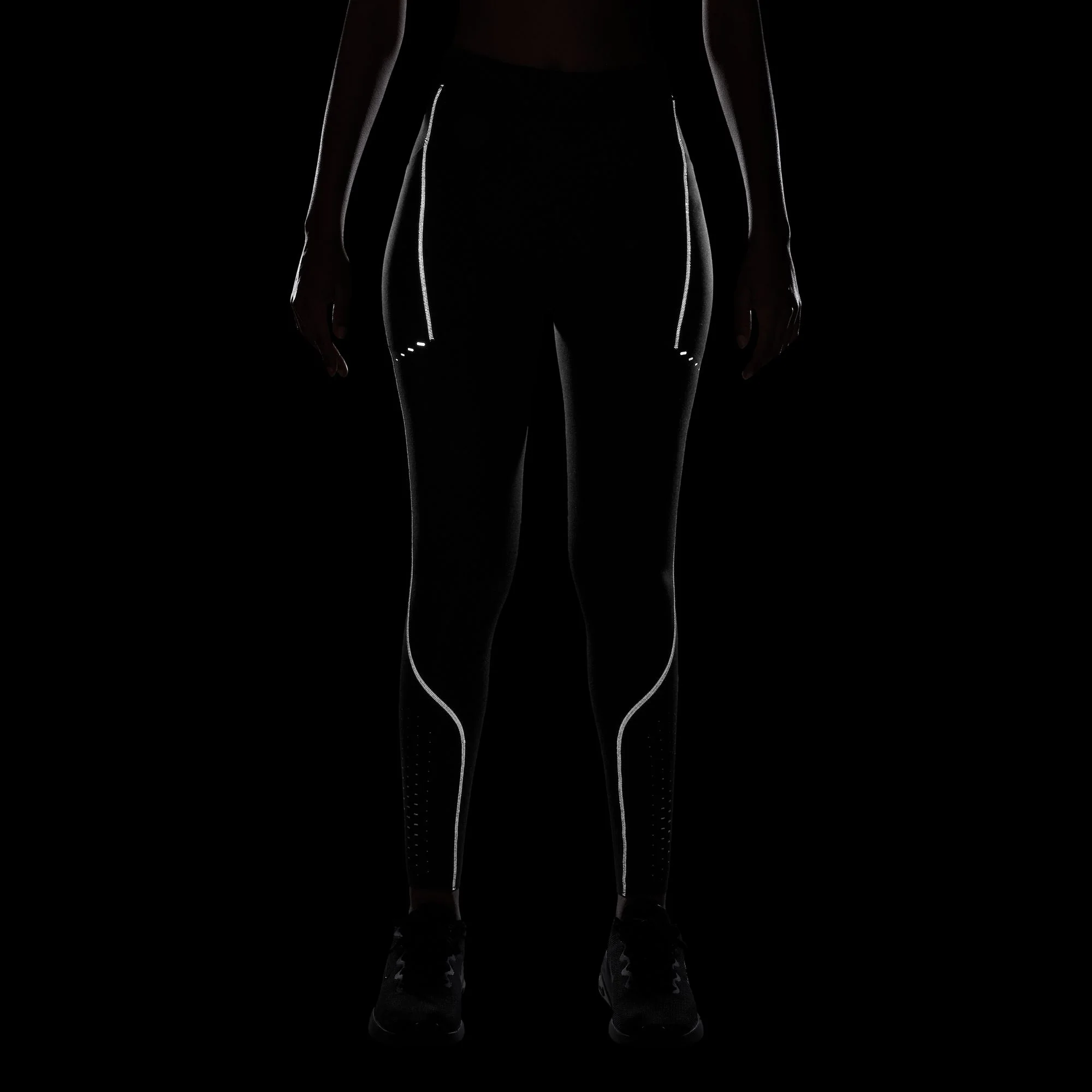 Women's Swift High-Waisted 7/8 Running Leggings w/ Reflective Accents (010 - Black/Dark Smoke Grey) - Image 7