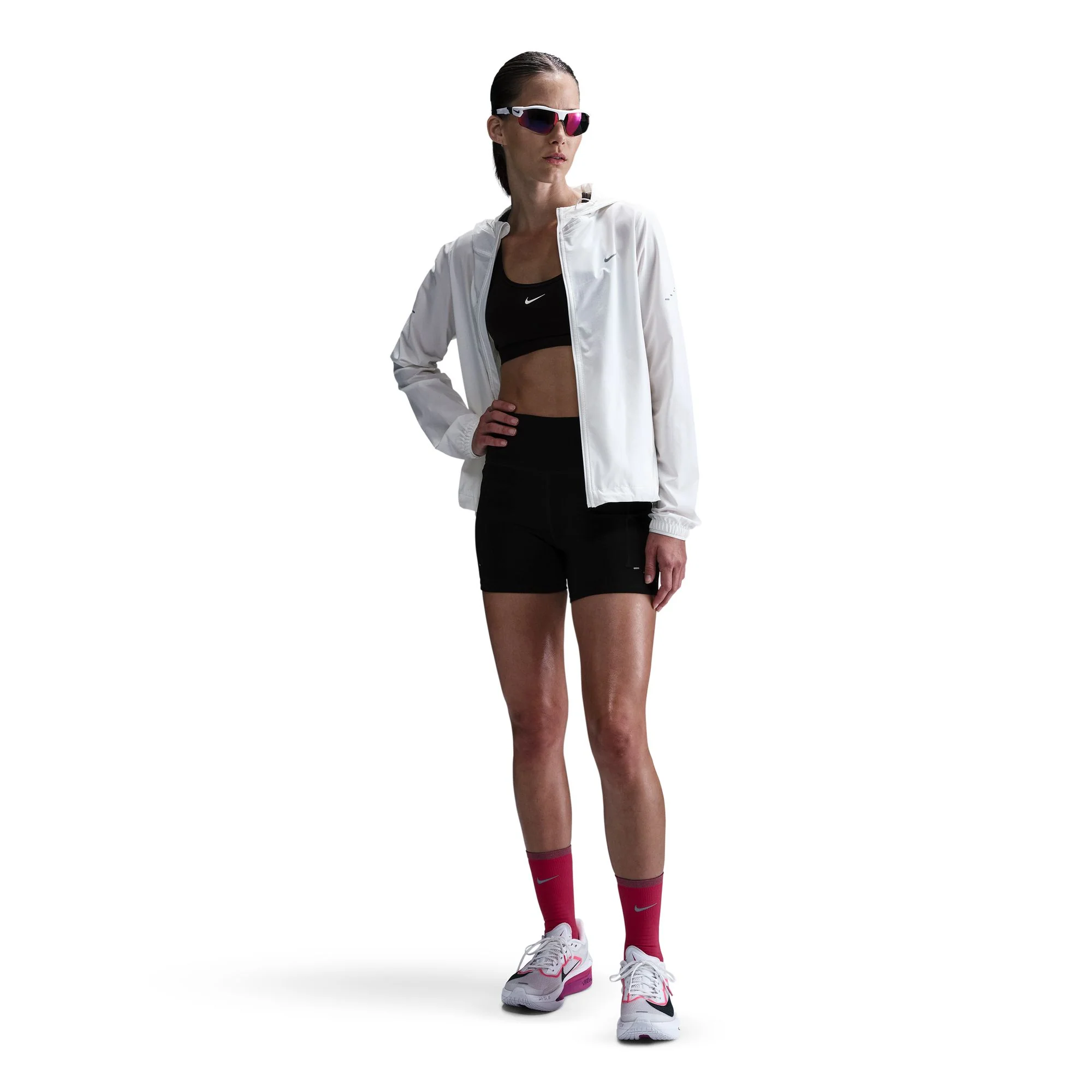 Women's Swift Women's High-Waisted 4" Tight Running Shorts with Pockets (010 - Black/Reflective Silver) - Image 2