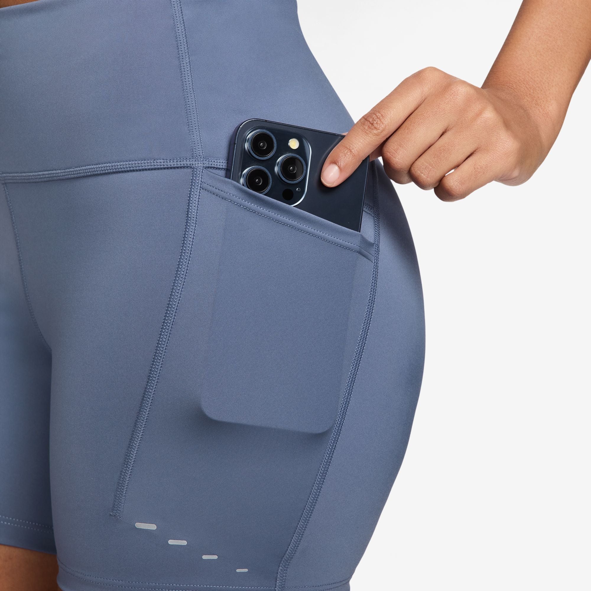 Women's Swift Women's High-Waisted 4" Tight Running Shorts with Pockets (499 - World Indigo/Reflective Silver) - Image 5