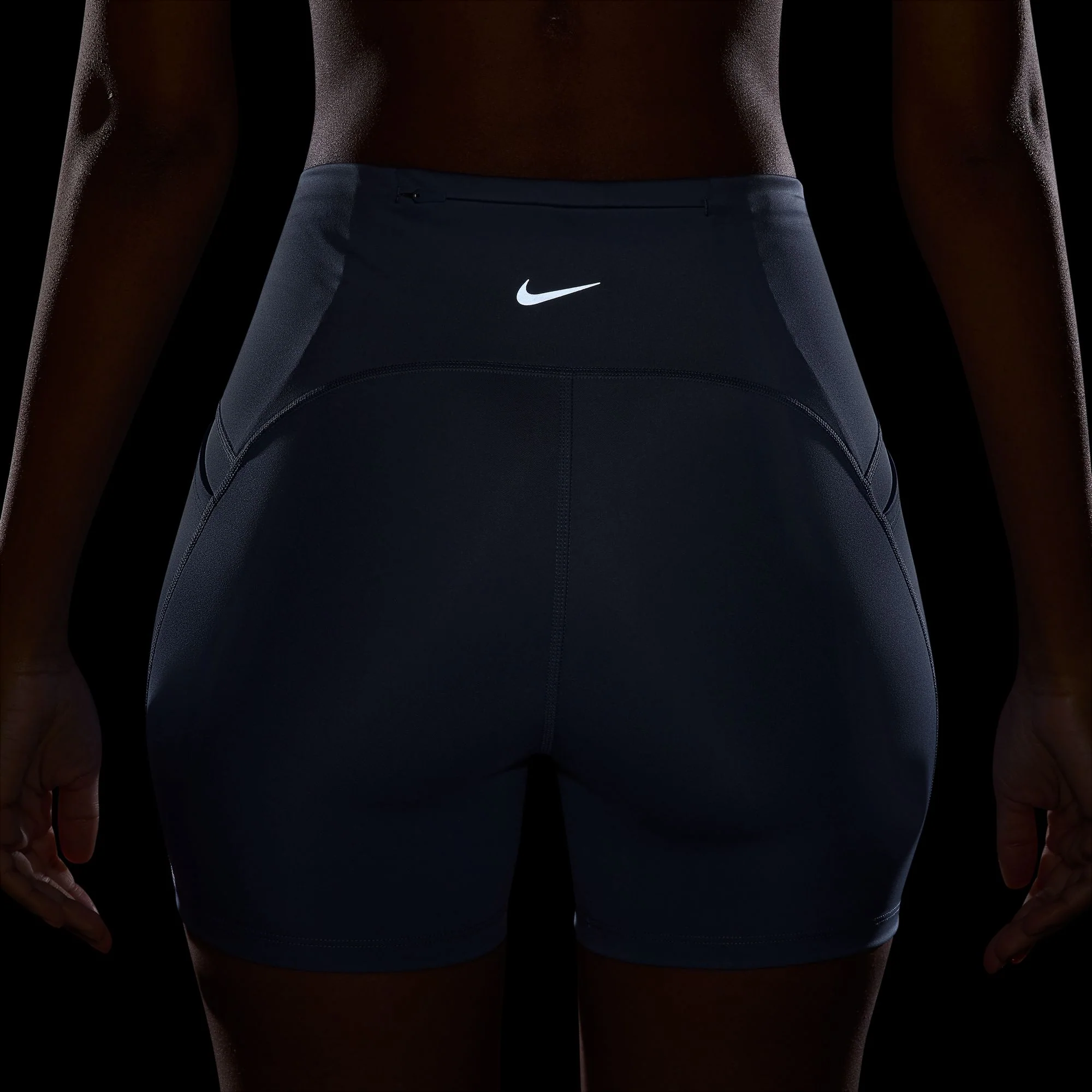 Women's Swift Women's High-Waisted 4" Tight Running Shorts with Pockets (499 - World Indigo/Reflective Silver) - Image 9